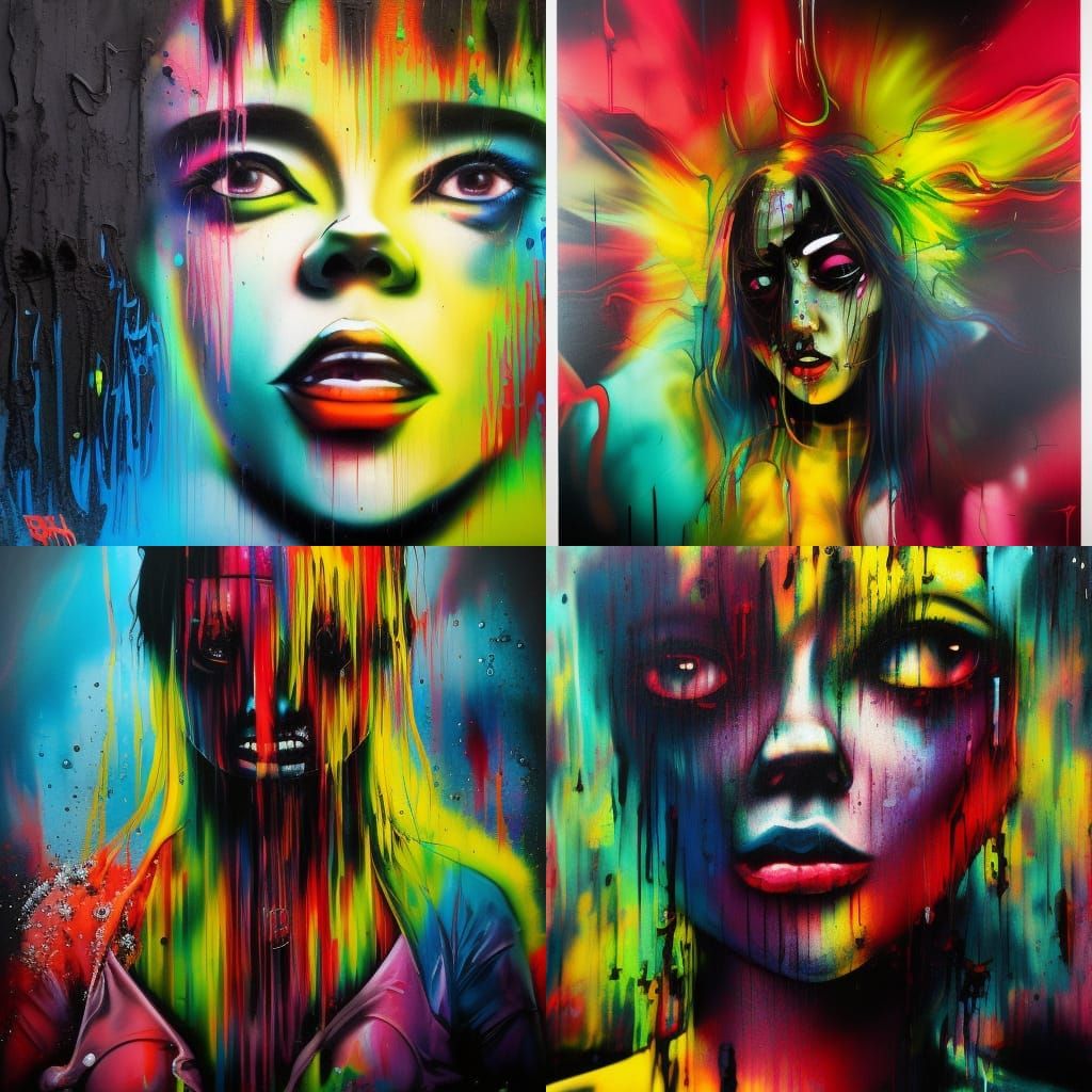 Blurry Figures in Dark Polychromatic Graffiti Art