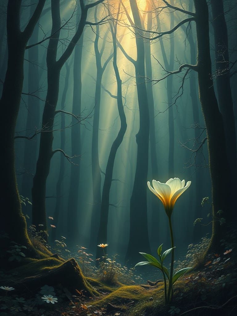 Ethereal Forest Bloom: A Glimpse of Fragile Innocence