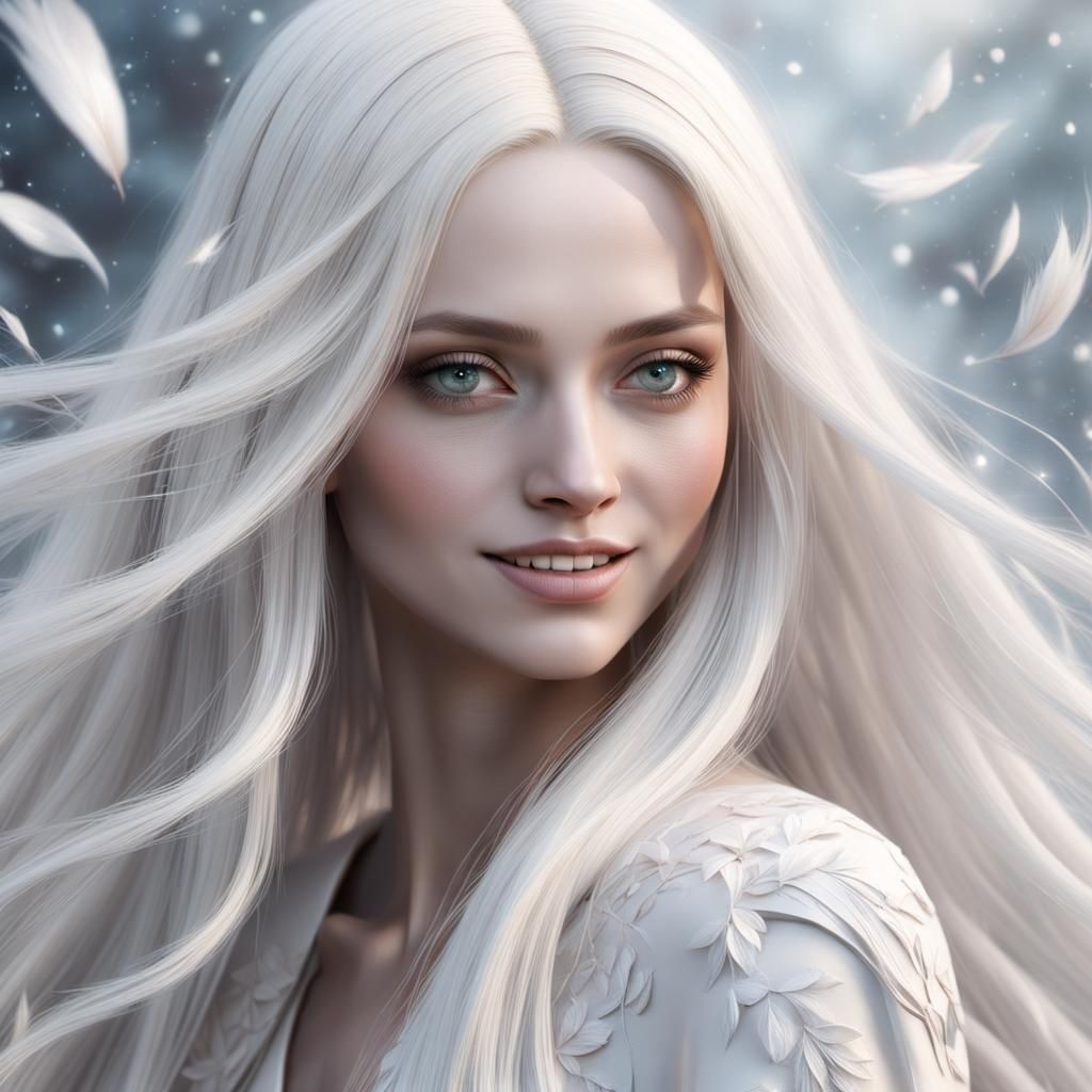 Ethereal Girl with White Hair, 3D Rendering