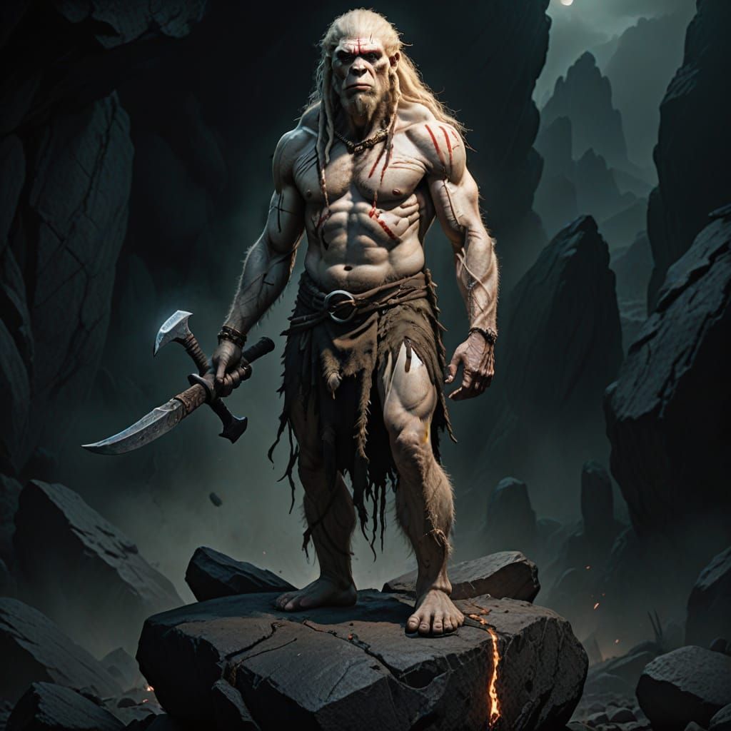 Savage Albino Warrior in Ritual Scarification