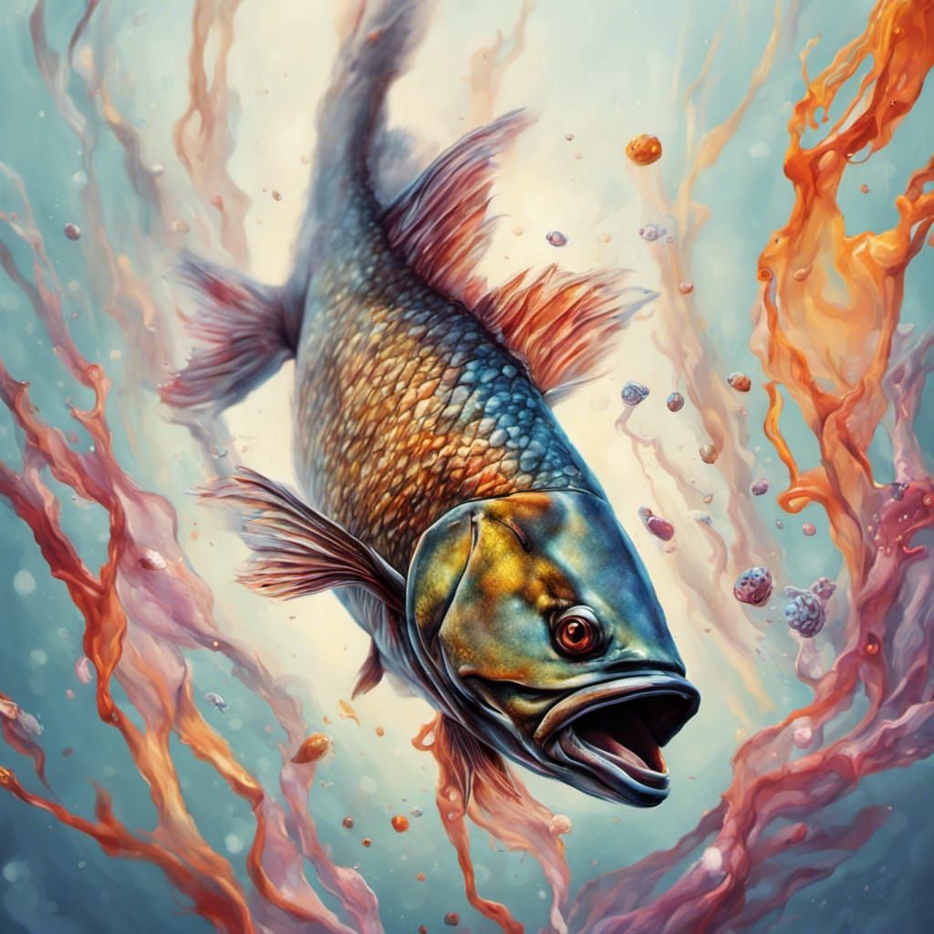 Hyperrealistic Fish Swimming Against the Stream