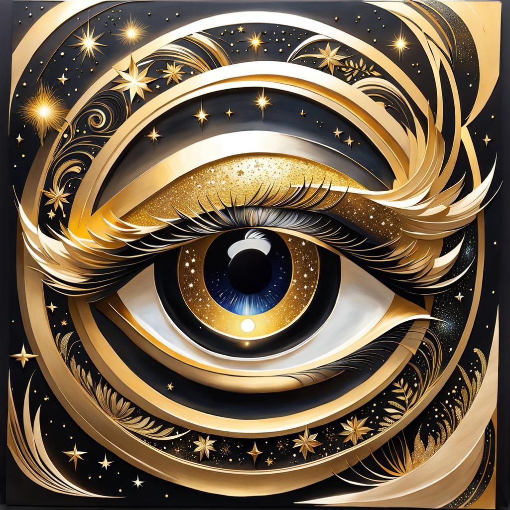 Golden Eye Watercolor Painting with Gold Sparkles