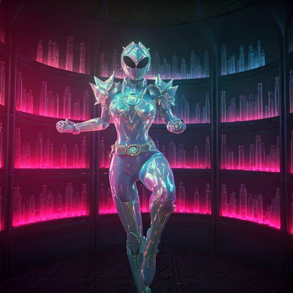 Iridescent Warrior in Alchemist's Lab, as Anime Art