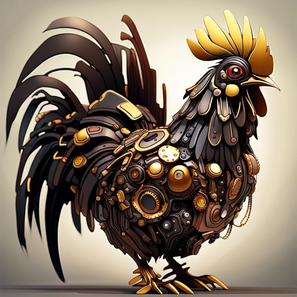 Futuristic Mechanical Cockerel in Anime Style