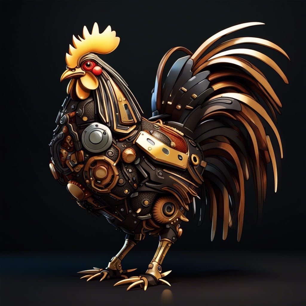 Futuristic Mechanical Cockerel in Anime Style