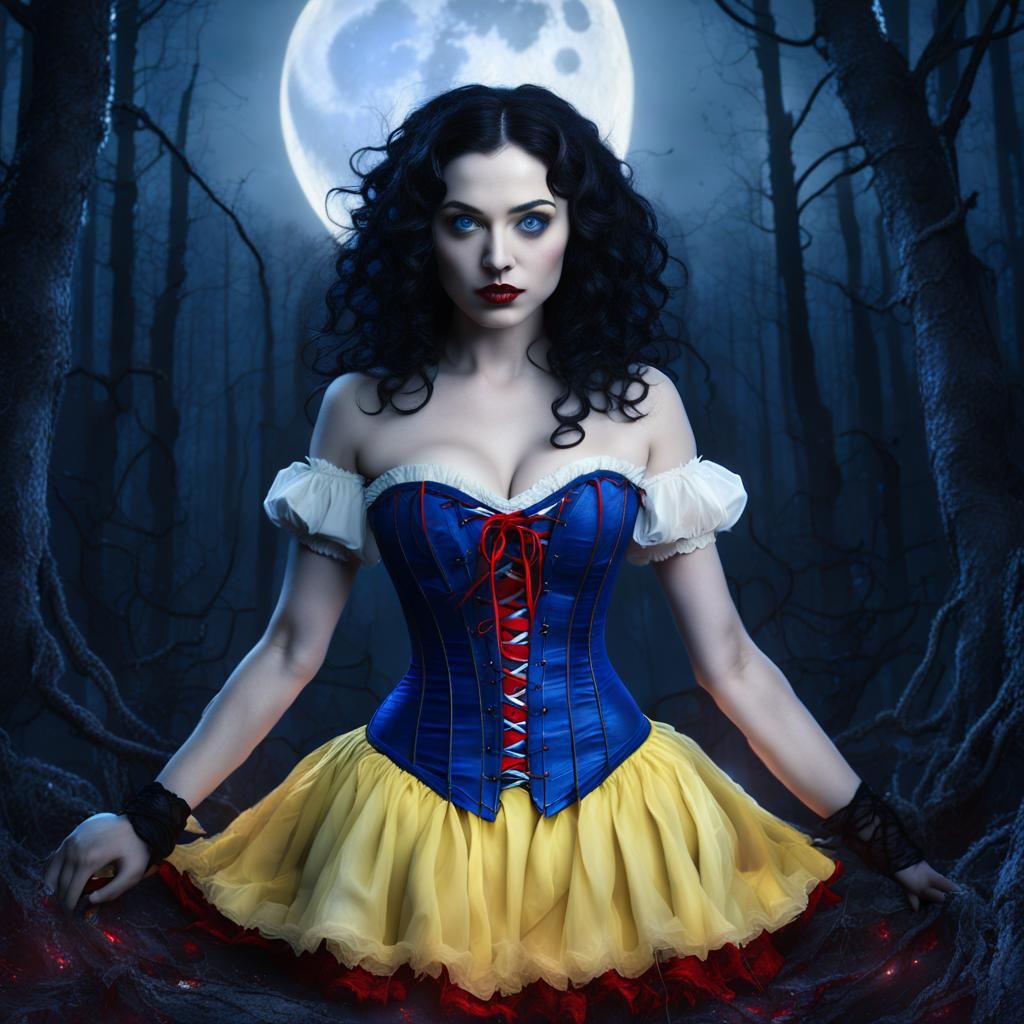 Gothic Snow White in Dark Forest at Midnight