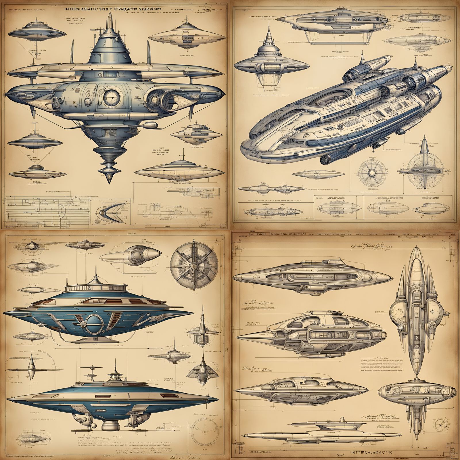 Retro Steampunk Starship Blueprints from the 1950s