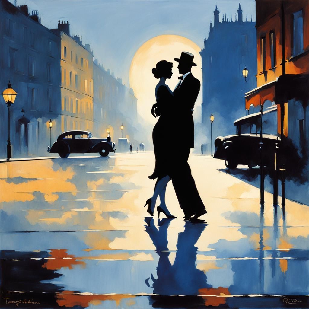 Tango Dance Silhouette in Post-Impressionist Style