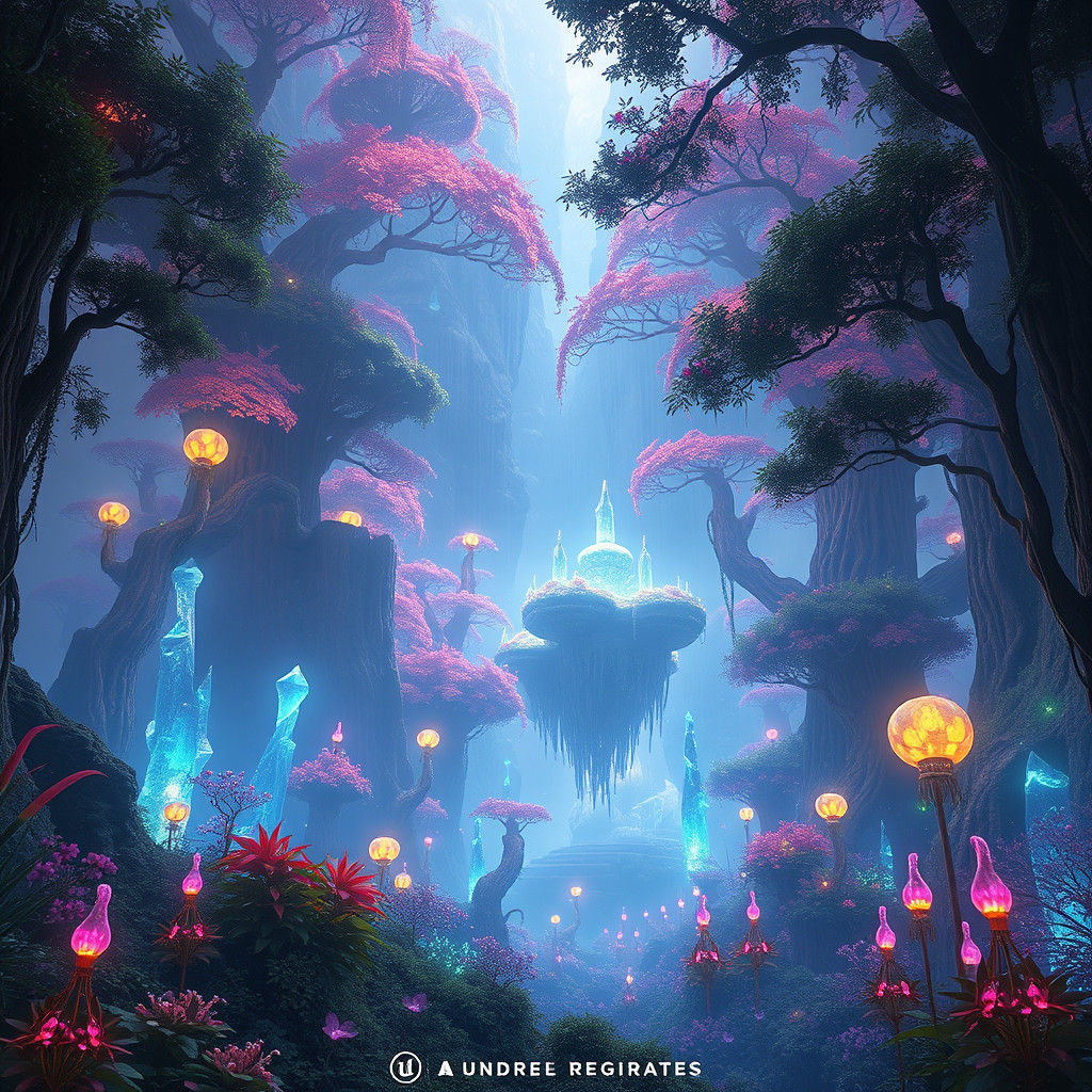 Mystical Forest with Luminescent Flora: Fantasy Matte Painti...