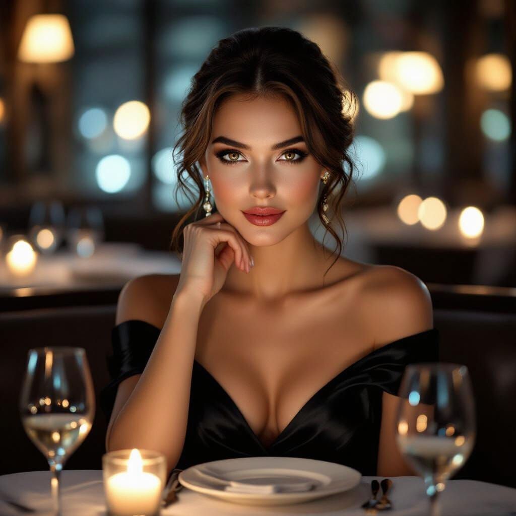 Mysterious Woman in Luxurious Restaurant Portrait