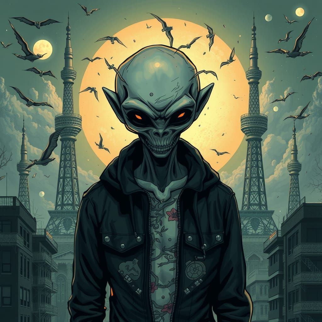 Gloomy Alien Survival in a Desolate, Explosive Cityscape