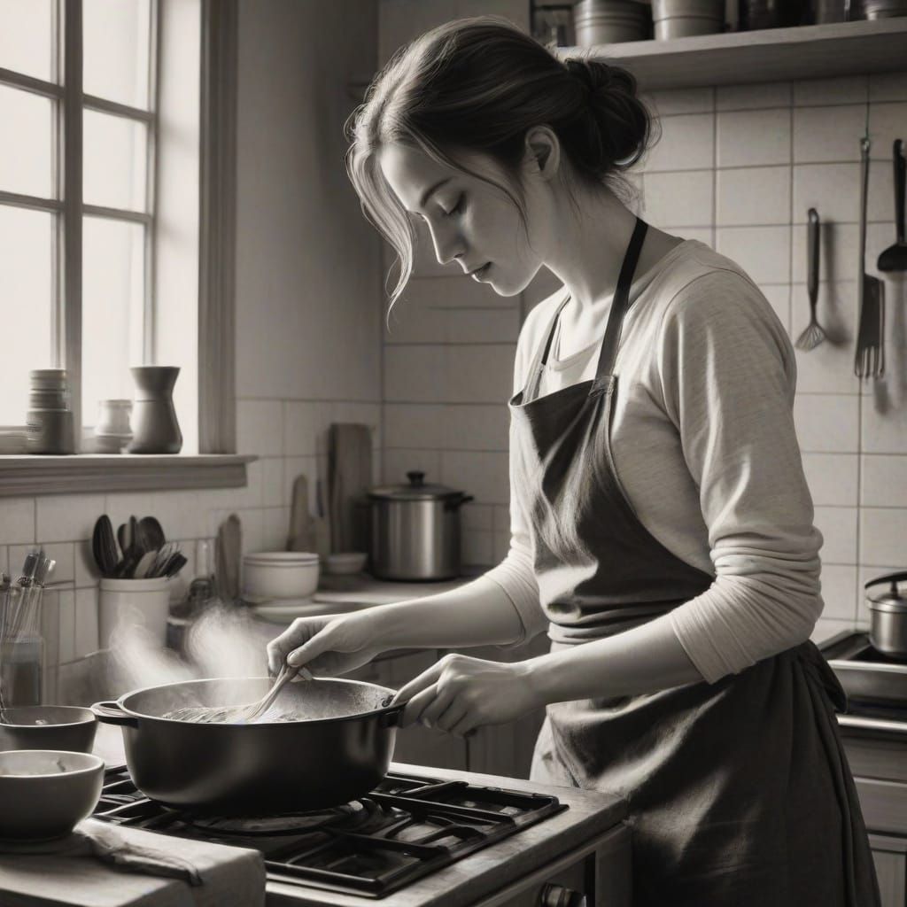 Delicate Tradwife Sketch in Minimalist Aesthetic