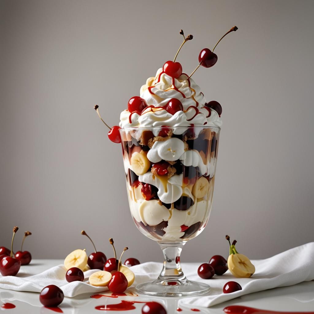 Delicious Banana Split Sundae in Hyper-Realistic Digital Art