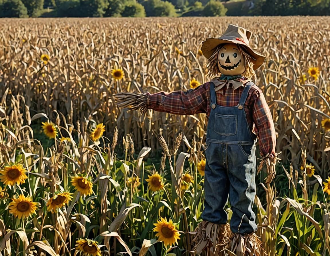 Whimsical Scarecrow in Golden Field Illustration