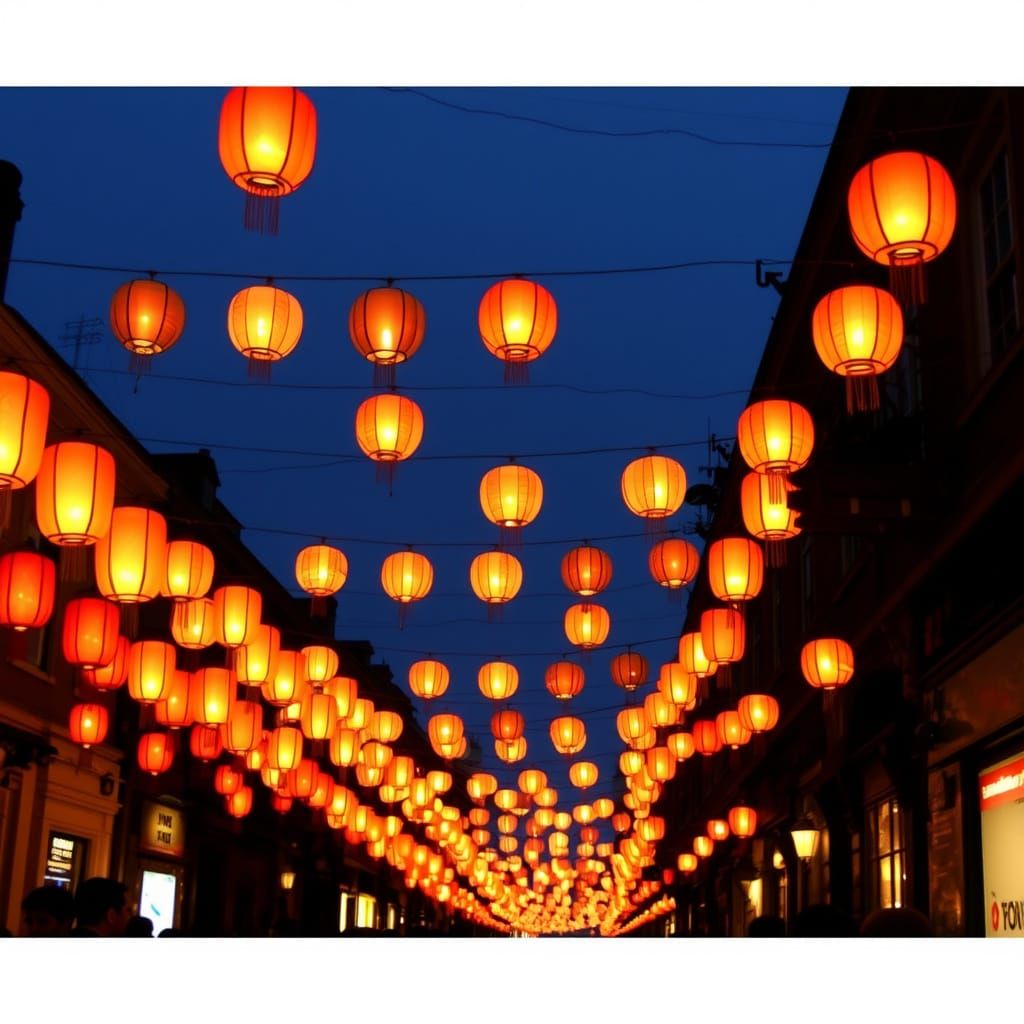 Vibrant Street Festival Illuminated by Paper Lanterns