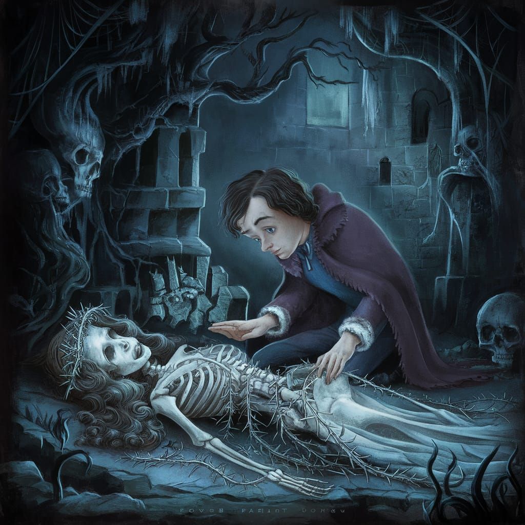 Prince Finds Sleeping Beauty Skeleton in Tim Burton Style