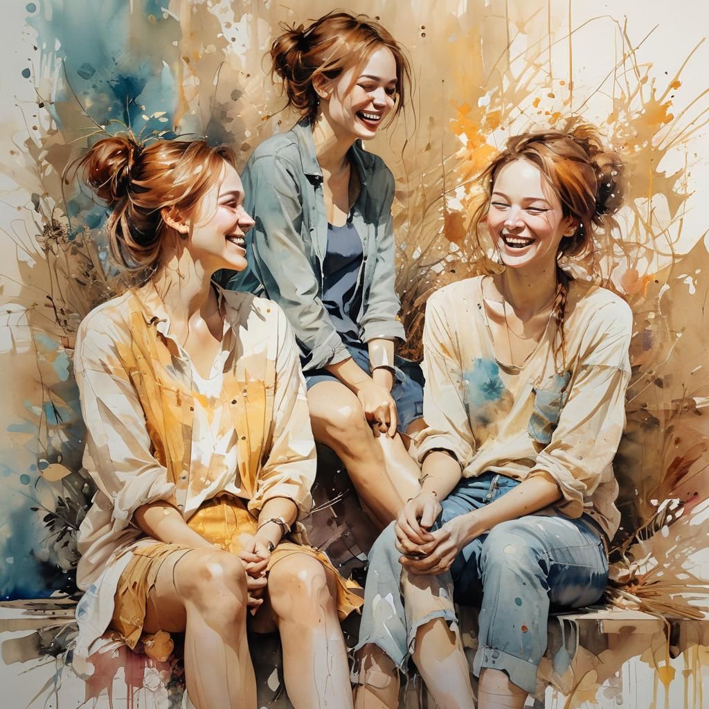 Women Sharing a Joke in Watercolor Style
