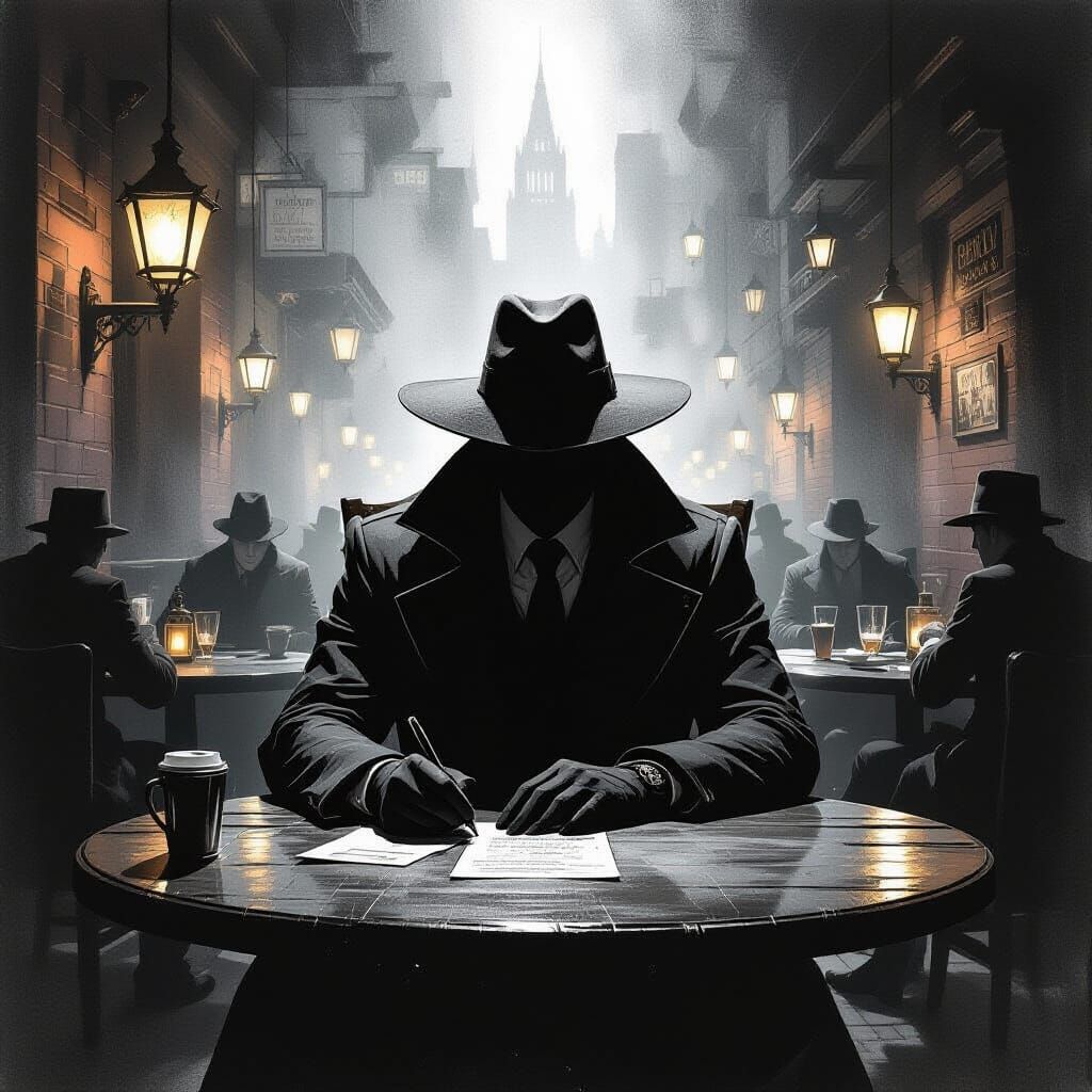 Data Broker in Shadowy Speakeasy: Charcoal Drawing
