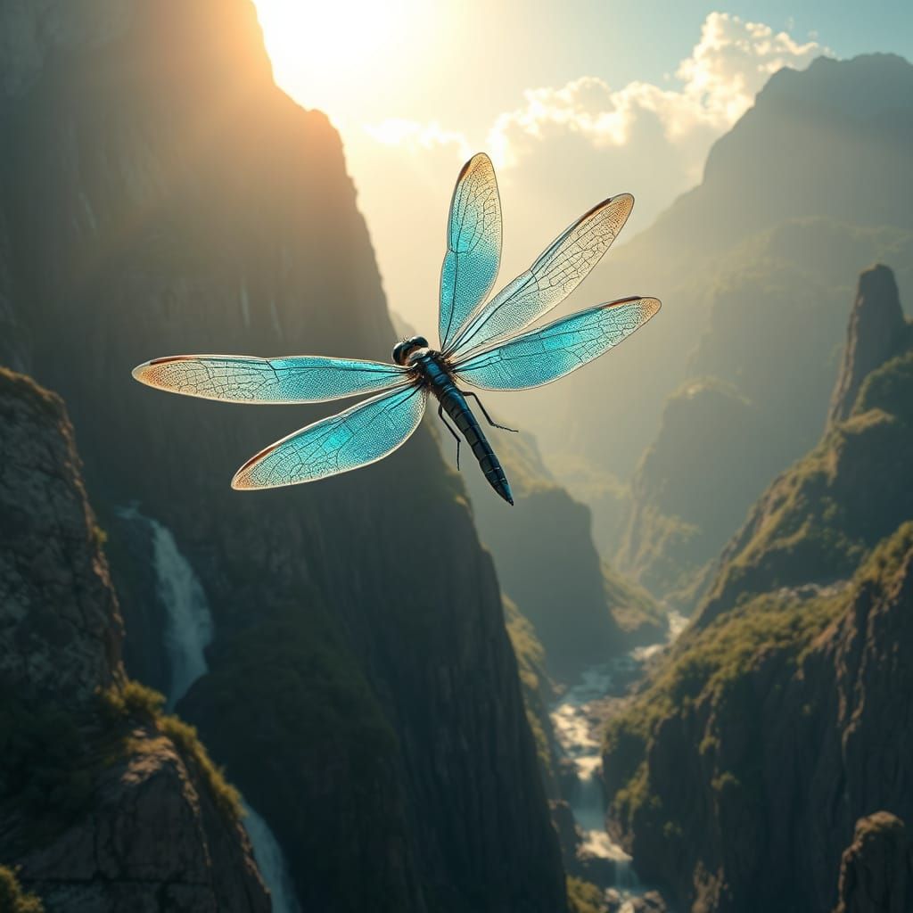 Majestic Aquamarine Dragonfly Soars Through Sun-Drenched Mou...