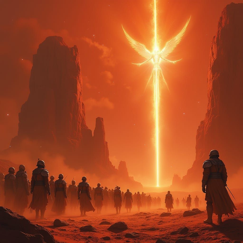 Colossal Giants and Angels Clash on Mars