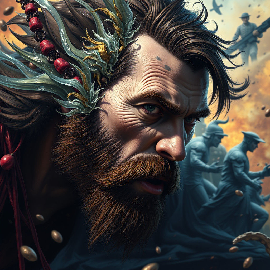 Dramatic Hyperrealistic Portrait with Colorful Background