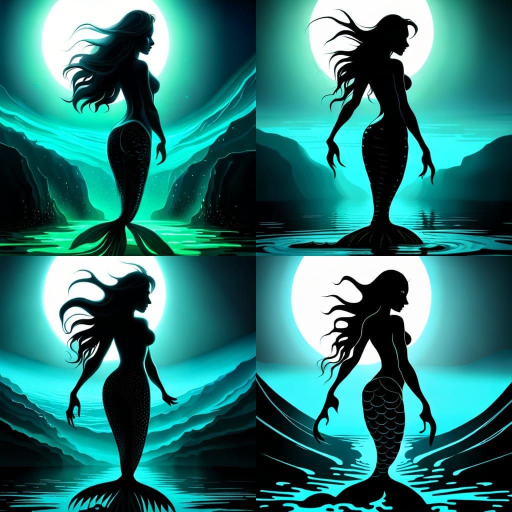 Mermaid Silhouette with Glowing Eyes: Dark Fantasy Art
