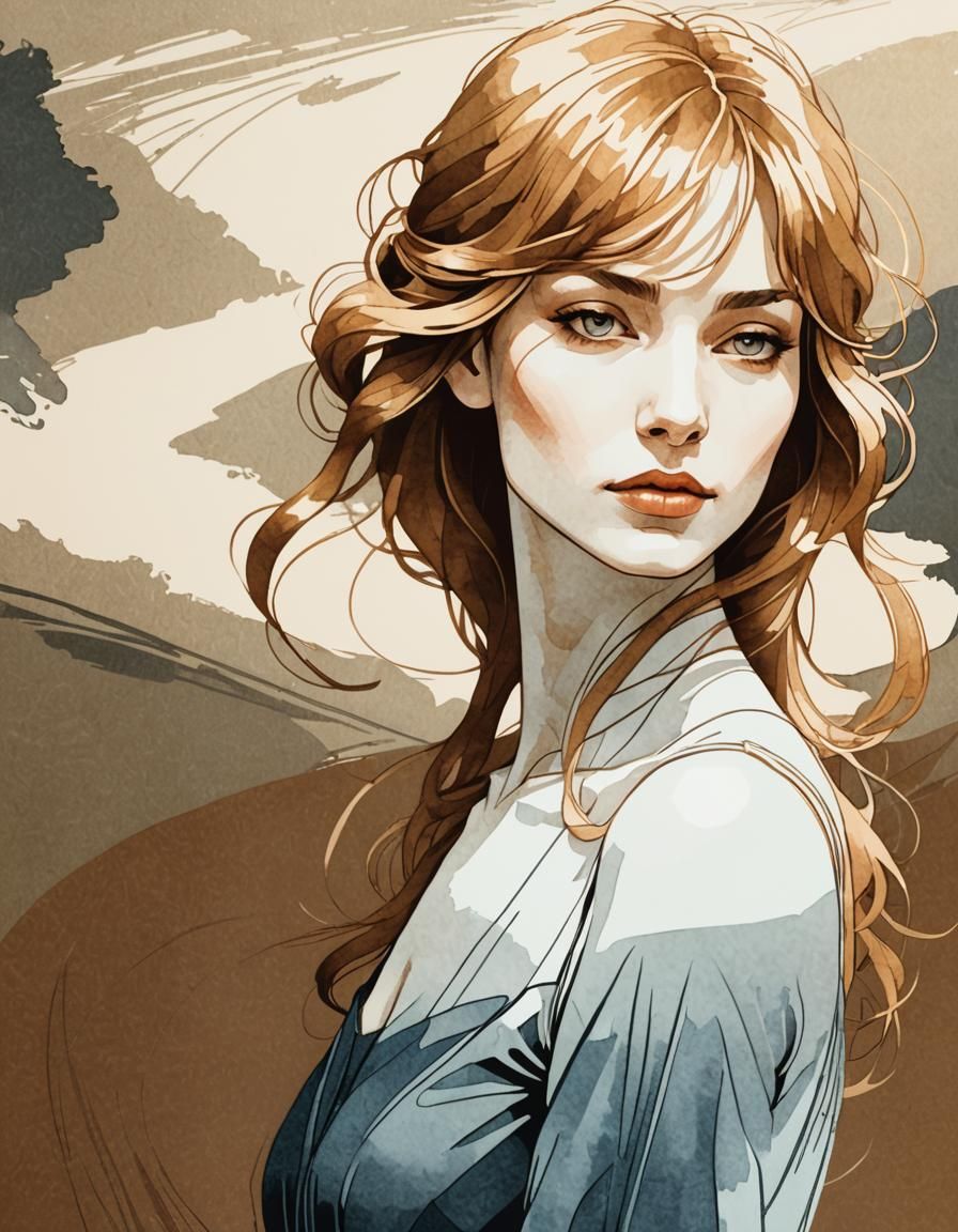 Woman Portrait in Art Nouveau Line Art