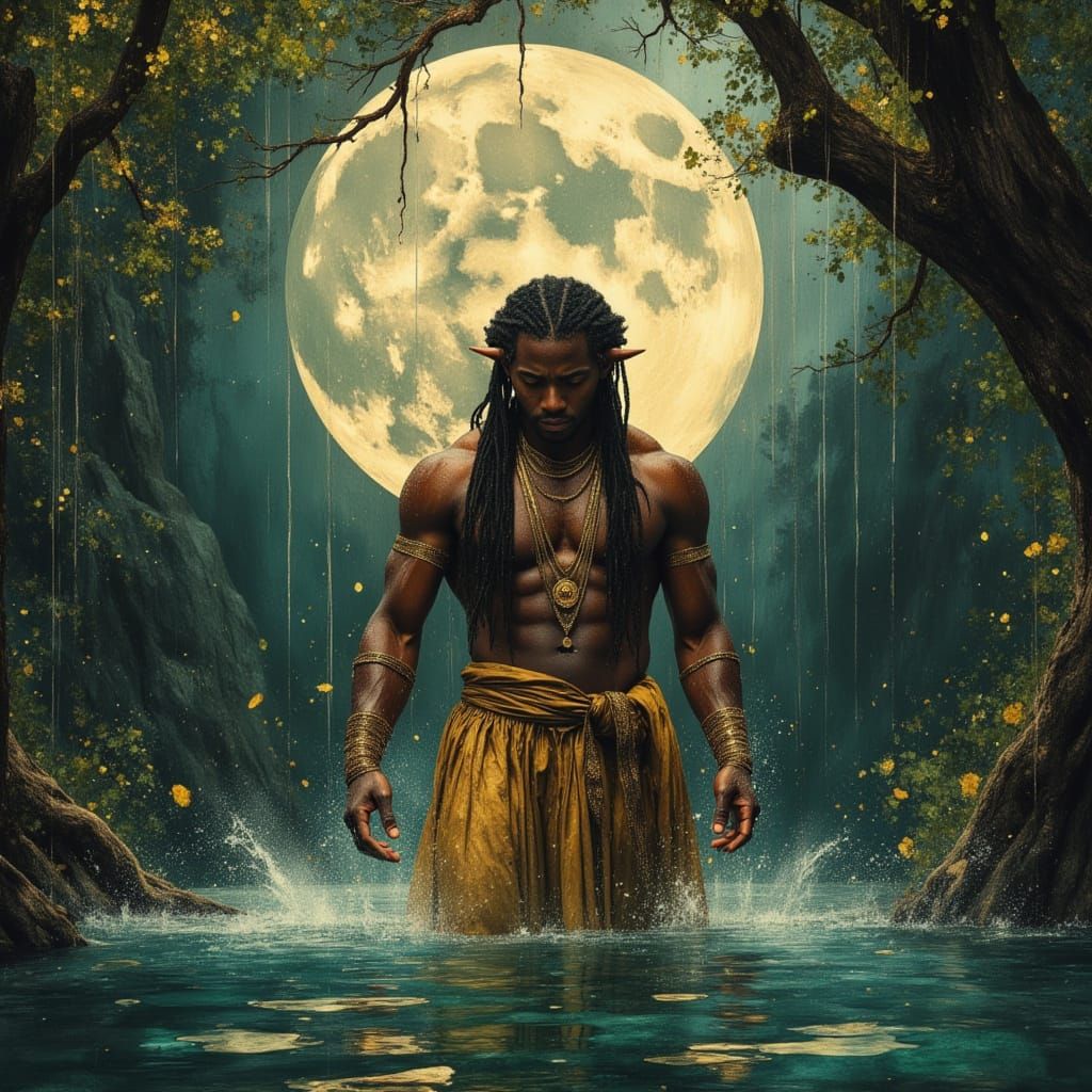 Elven God in Mystical Forest Bathing