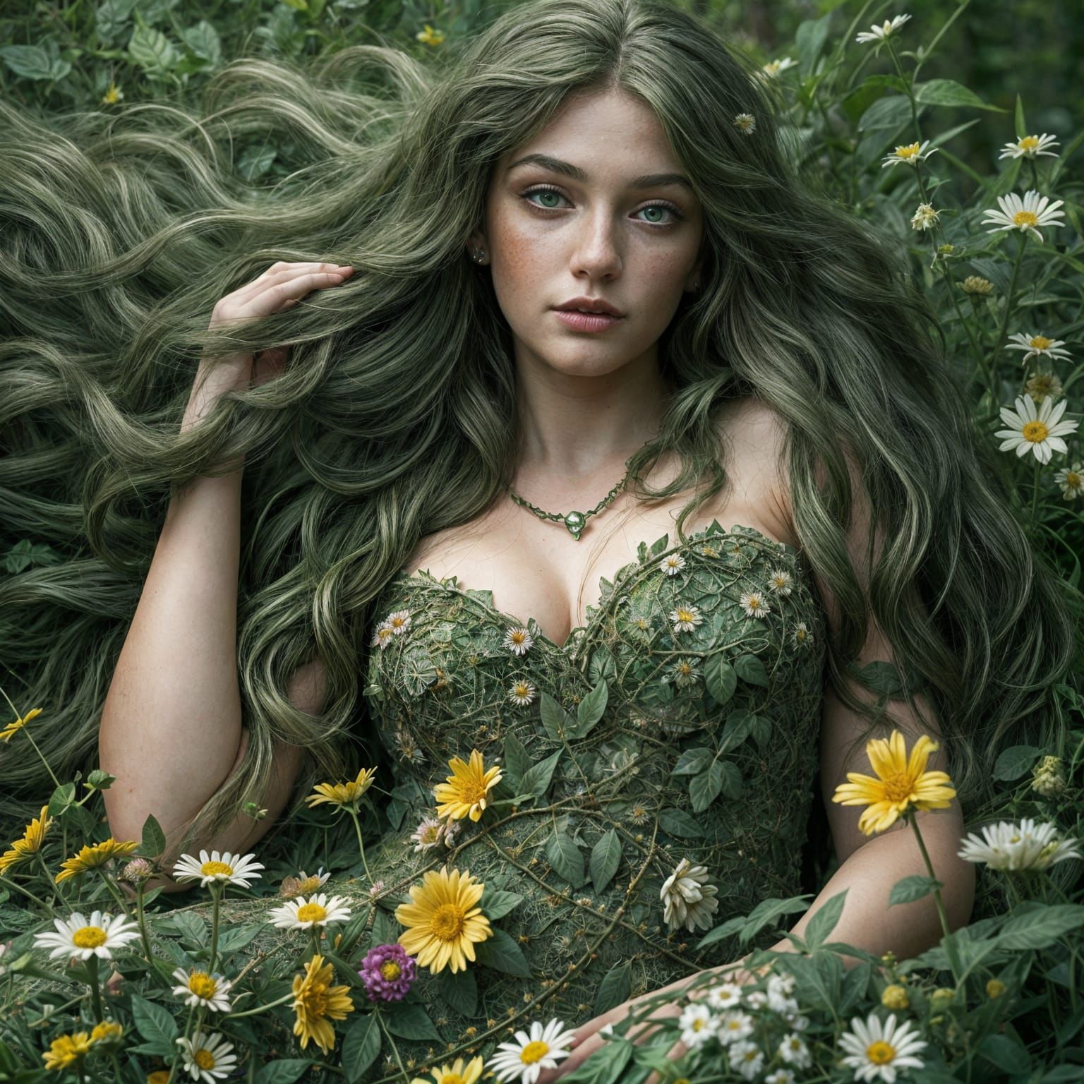 Ethereal Forest Goddess in Art Nouveau Style