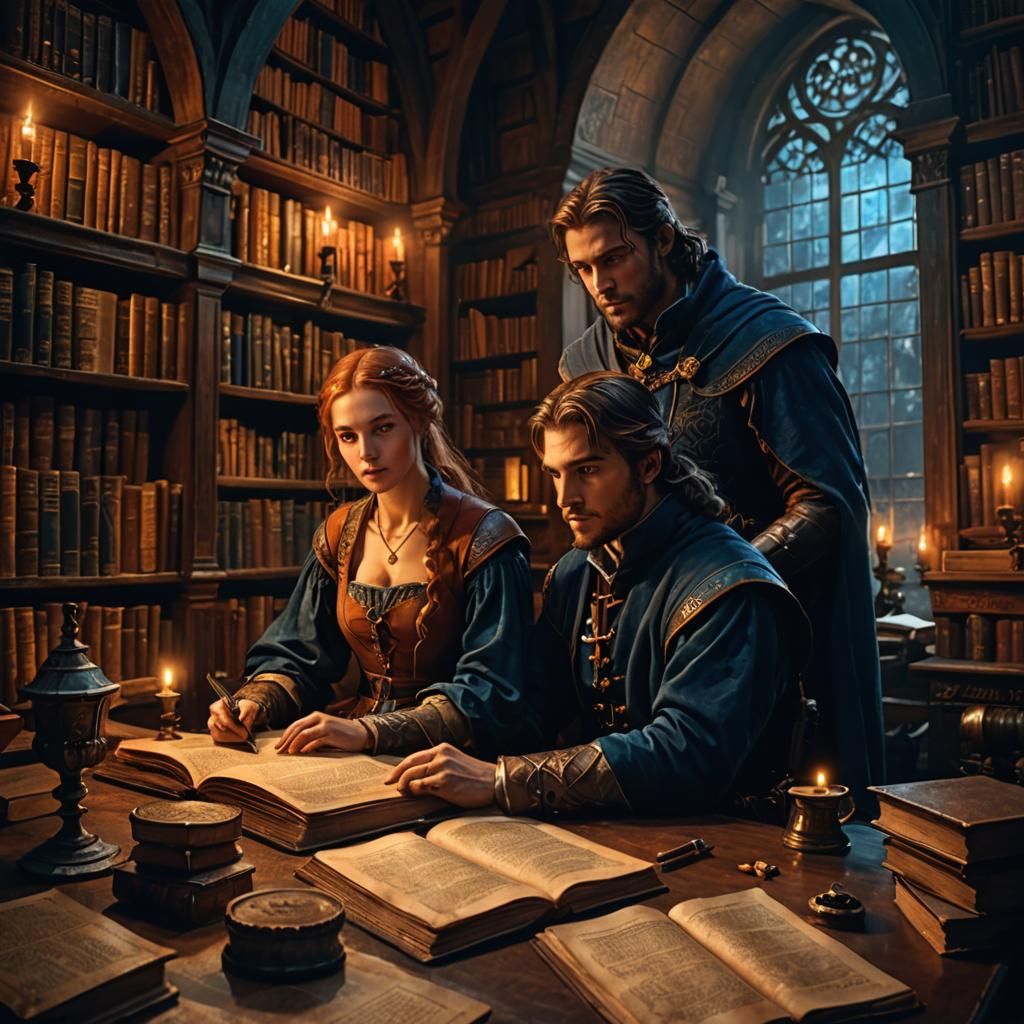 Fantasy Couple in Library Concept Art