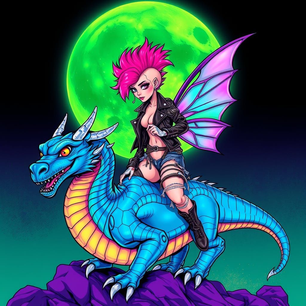 Fairy Riding Dragon in Digital Comic Book Style