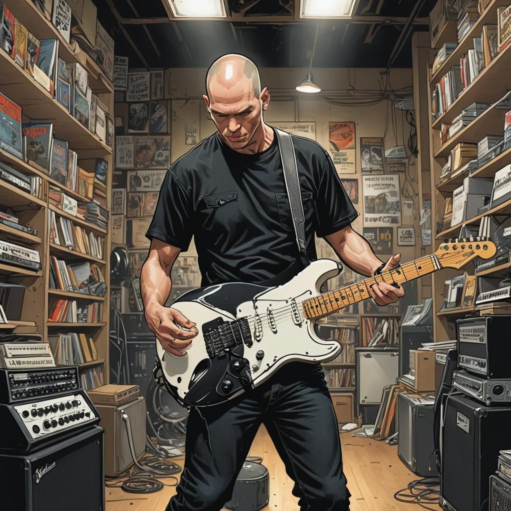 Comic Book Art: Man Playing White Stratocaster