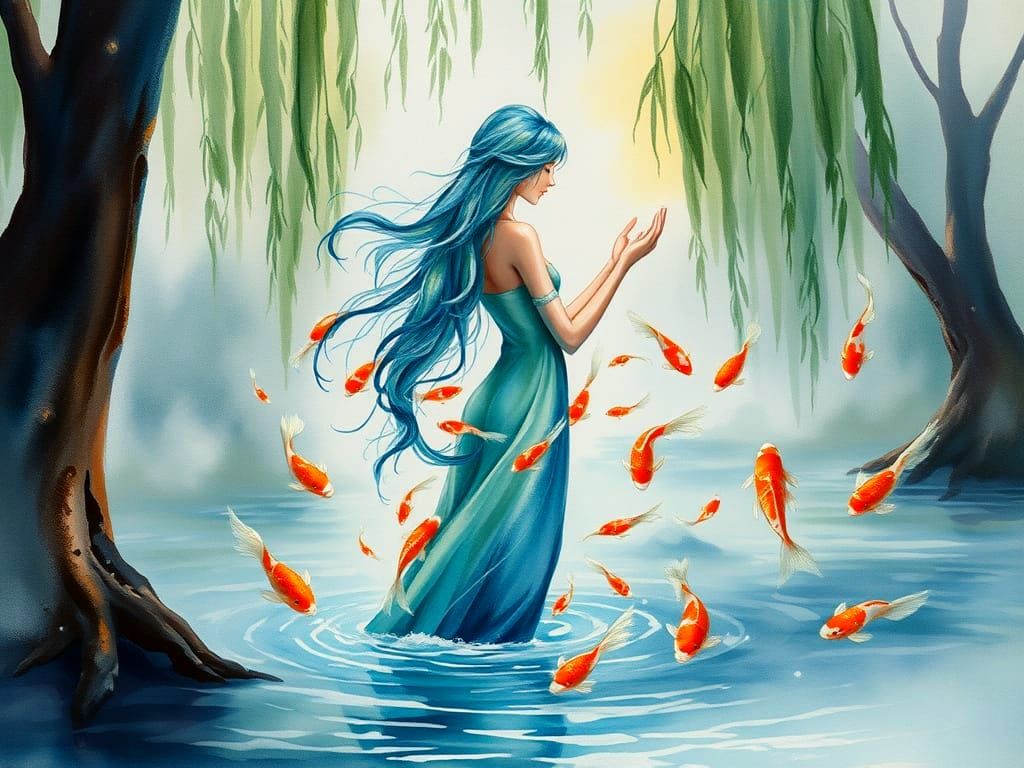 Ethereal River Spirit in Dreamlike Watercolor