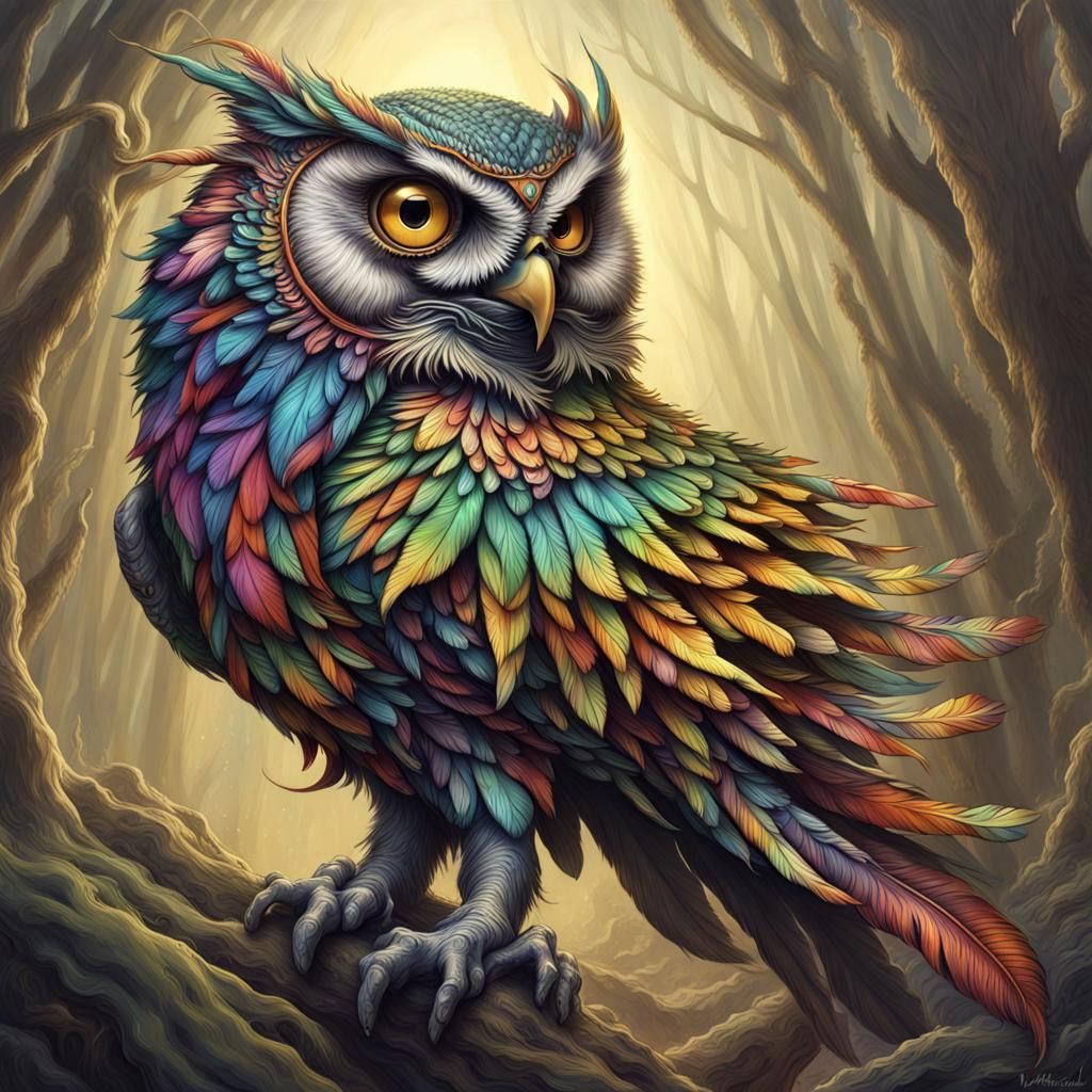 Rainbow Zombie Owl Attack in Hyperdetail