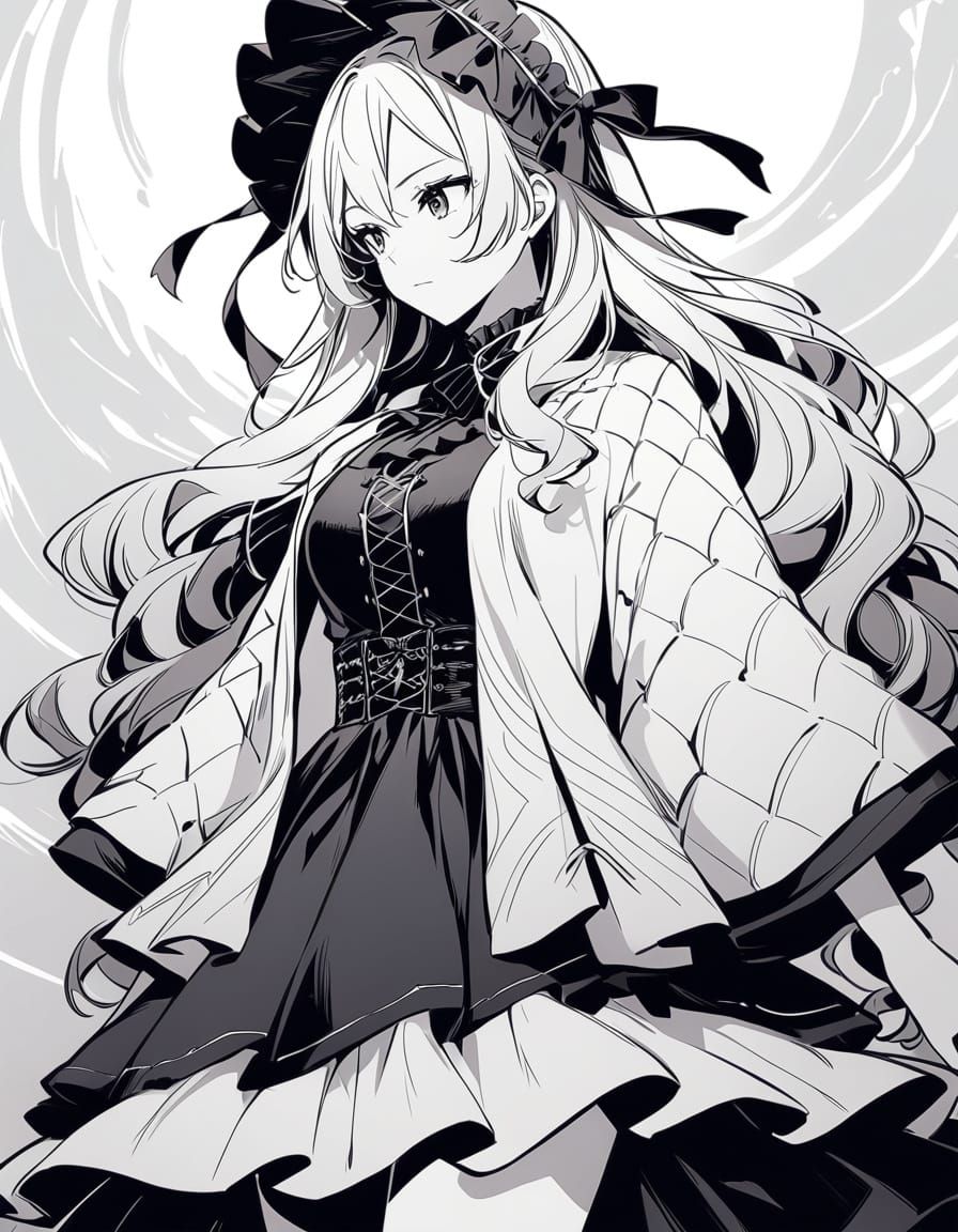 Gothic Line Art Portrait in Monochromatic Colors