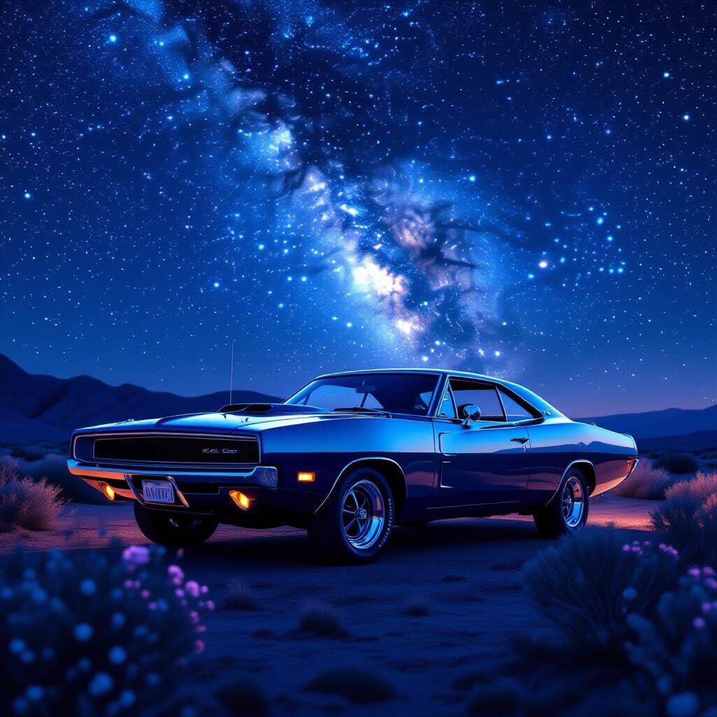 1969 Dodge Charger Under Starry Desert Sky