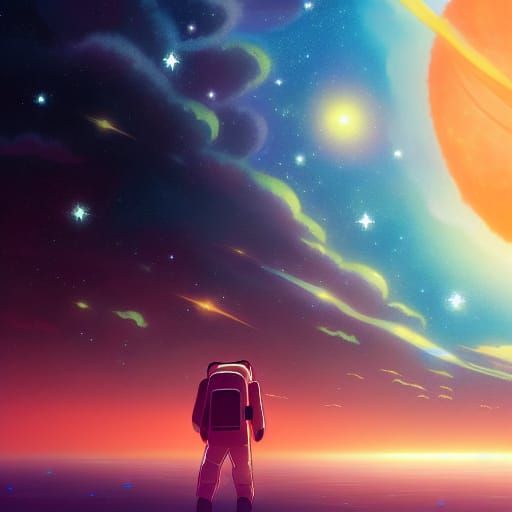 Astronaut Floating in Nebula: Anime Key Visual