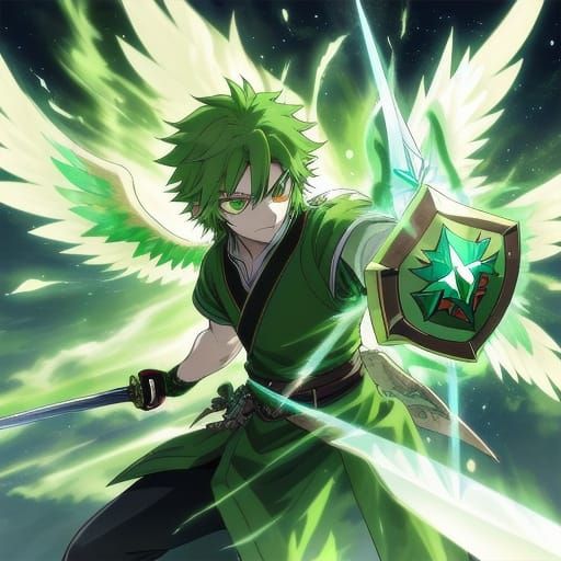 Anime Chibi Wolf Boy with Sword and Shield