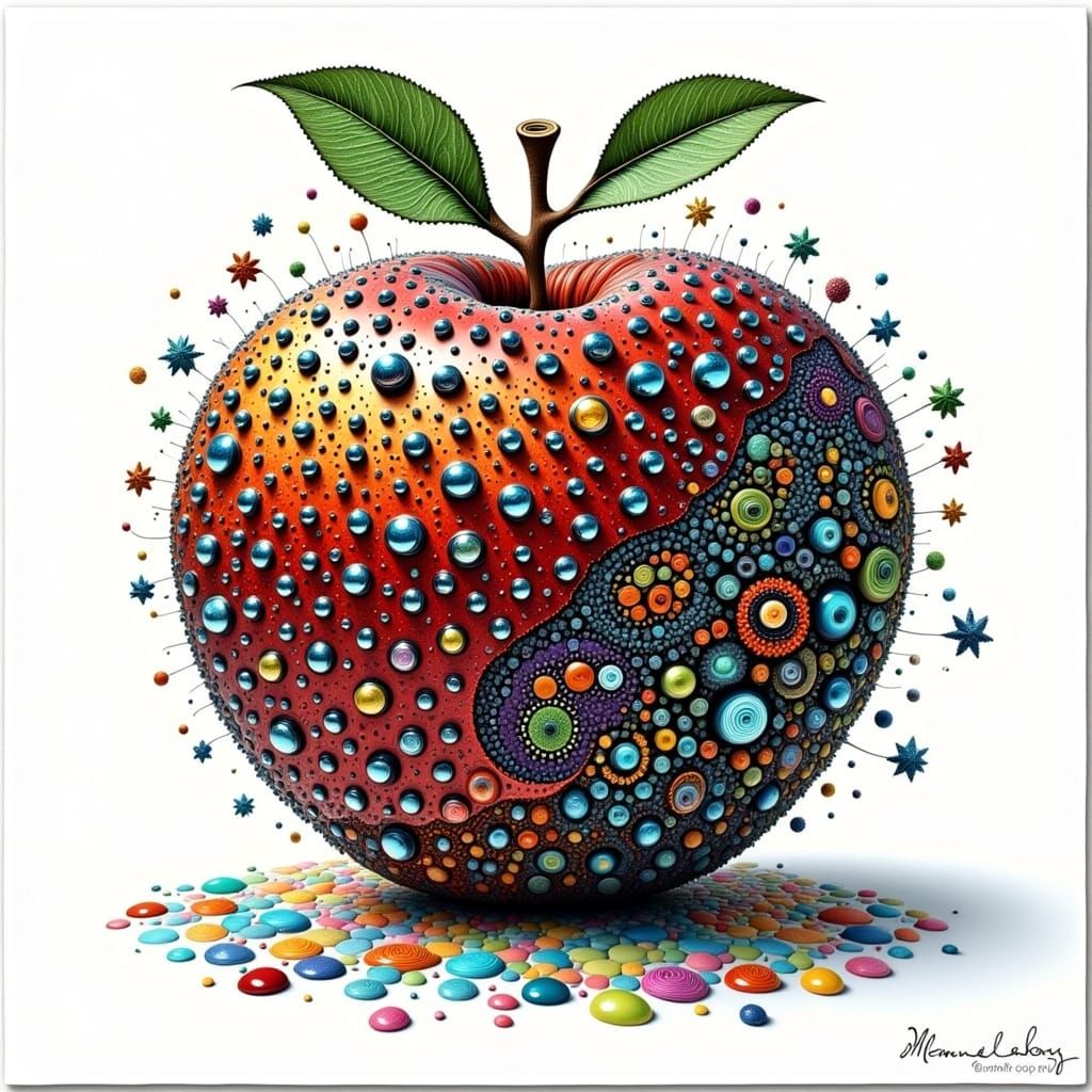 Surreal Apple Filled With Metallic Nails in Zentangle Style