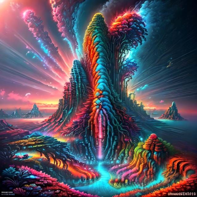 Psychedelic Coral Reef Mountain Landscape in 3D