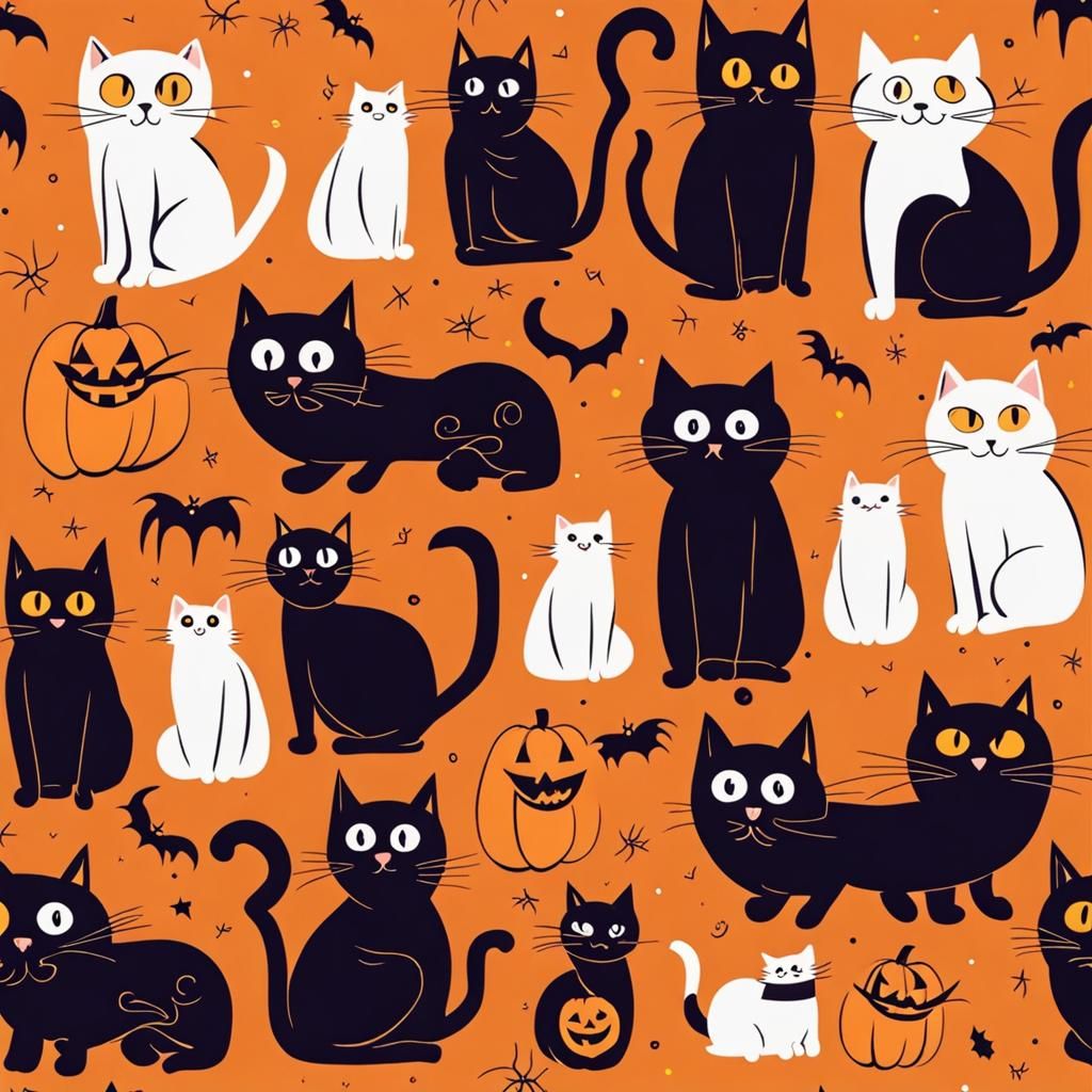 Cute Halloween Cats with Pumpkins