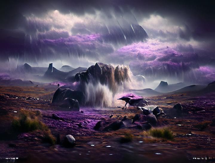 Stormy Purple Alien Landscape Matte Painting