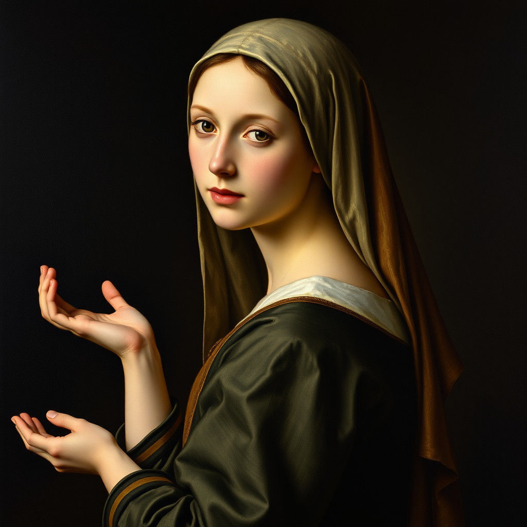 Contemplative Woman in the Style of Flemish Art