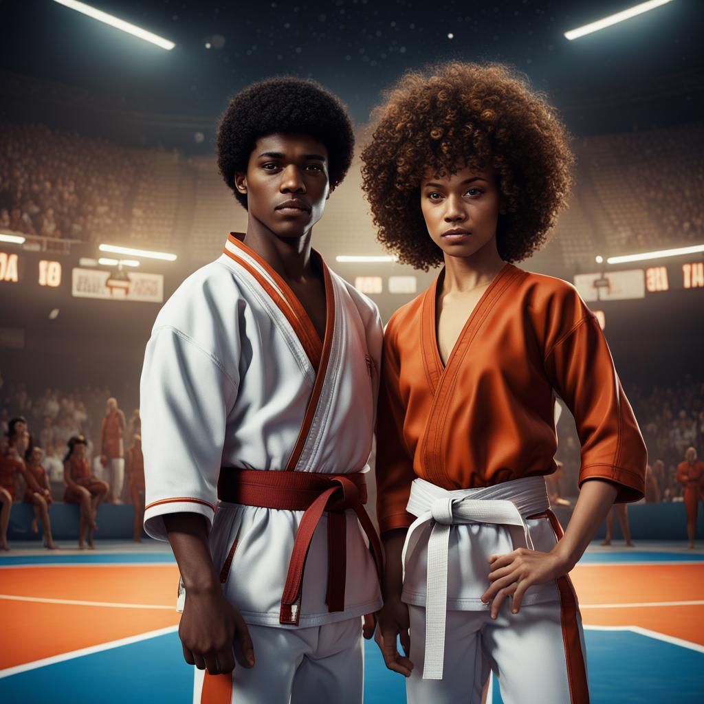 Karate Students on Basketball Court, 1970s Style