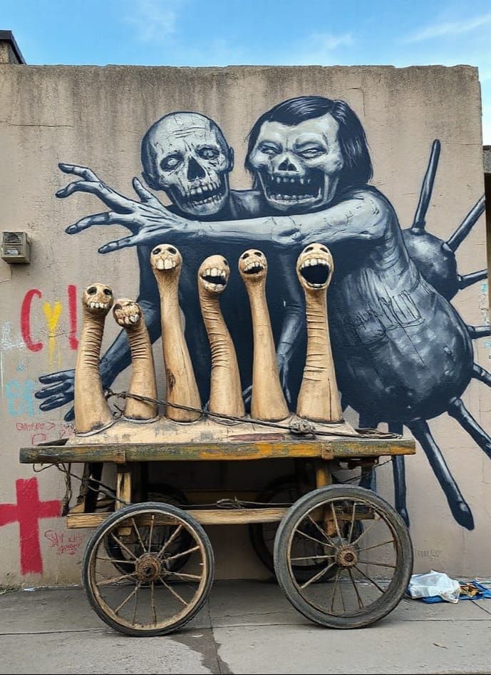 Disturbing Surreal Wall Mural of Abstract Contraption