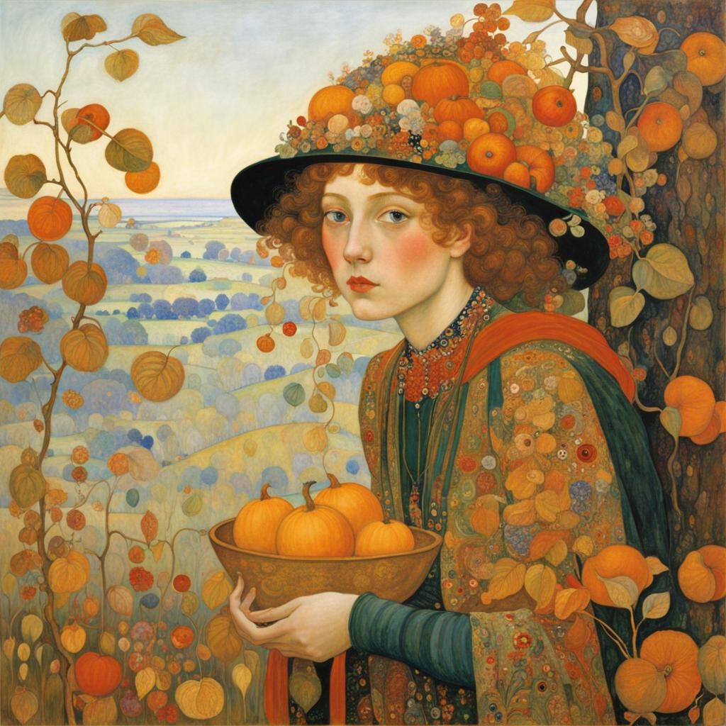 Autumn Flower Elf in Art Nouveau Style