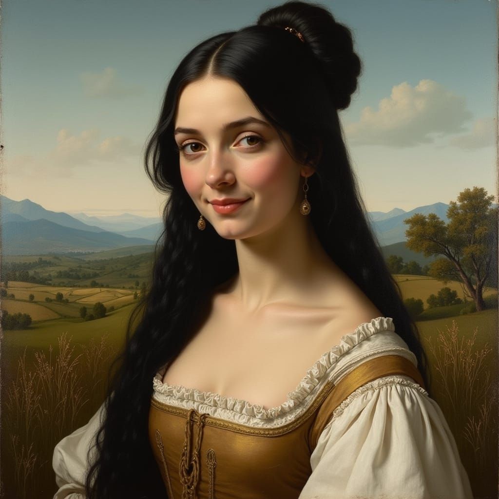 Renaissance Oil Portrait of a Smiling Woman