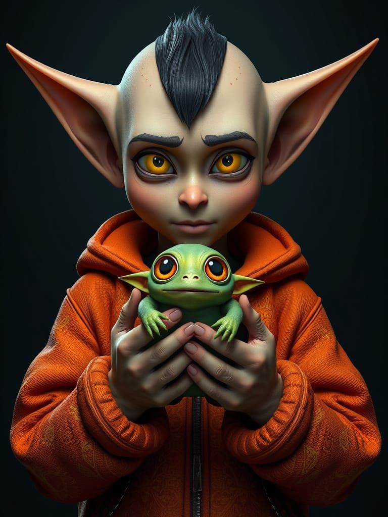 Fantasy Character with Pointed Ears and Cherished Creature i...