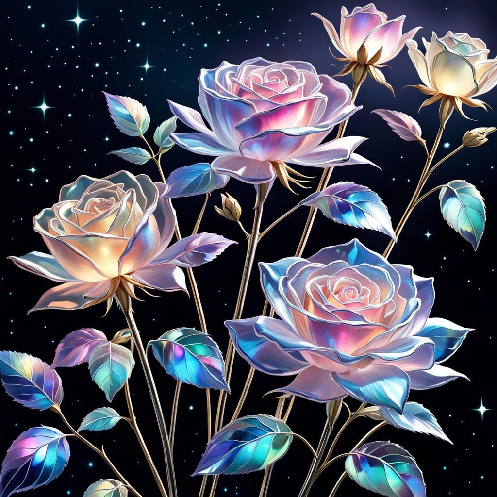 Iridescent Glass Rose Shimmers Like Starlit Night