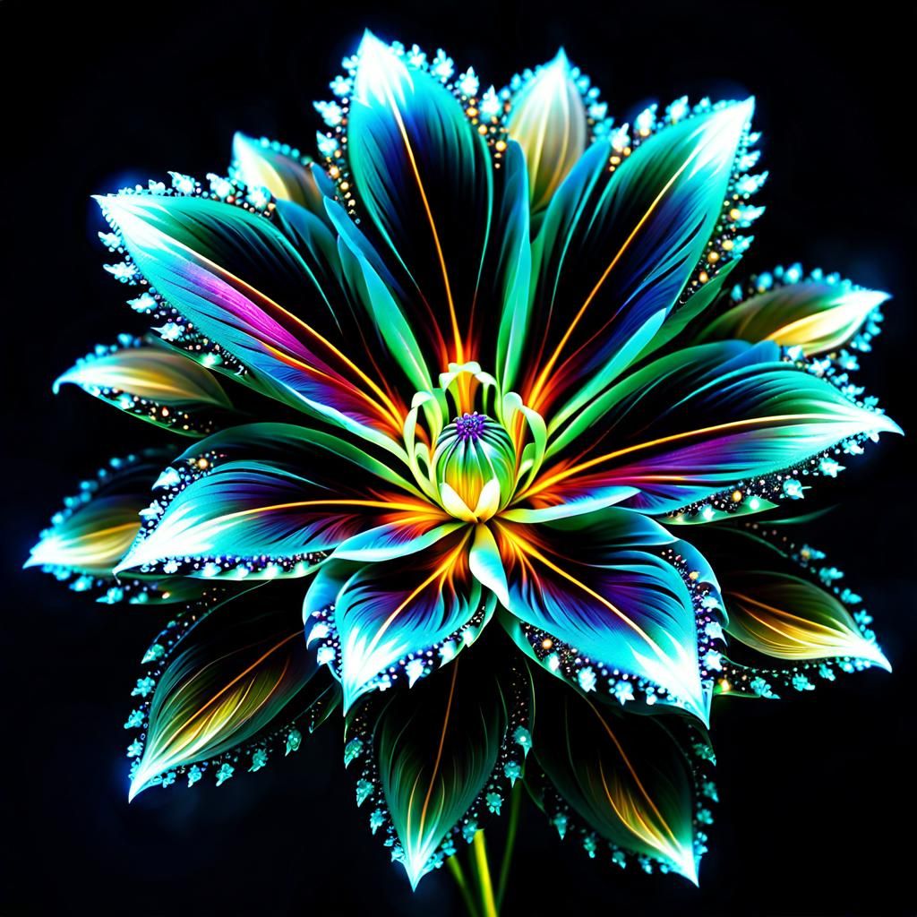 Exotic Fractal Night Flower with Luminous Elegance